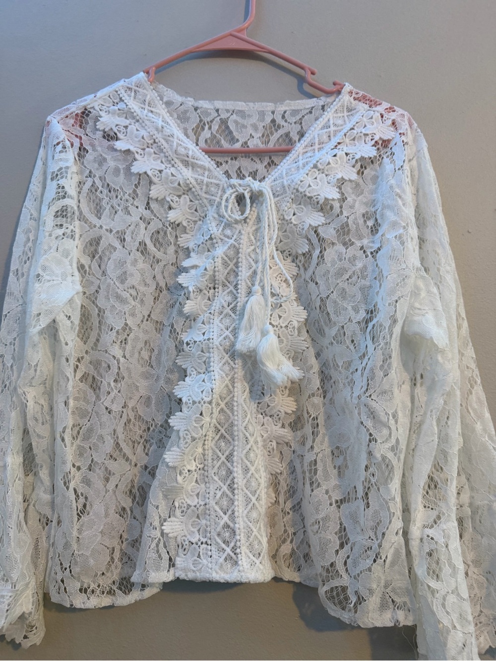 White Floral Lace Tie-Front Blouse